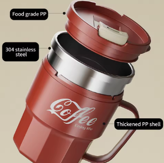 Coffee Cup With Lid&Handle Double Layer